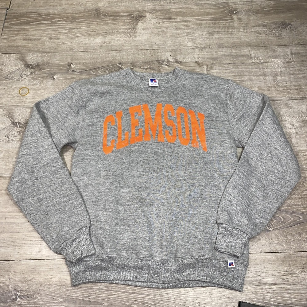 Vintage Clemson Tigers Sweatshirt Mens Small Gray NCAA Football Russell 90s USA